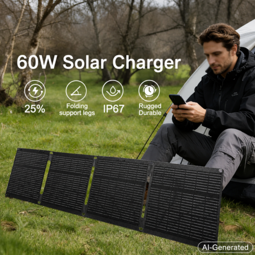 60 W VODOODPORNI ZLOŽLJIVI SOLARNI PANEL – USB, USB-C IN DC IZHOD