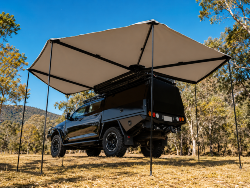 AVTOMOBILSKA TENDA 270° – 11 m² SENCA ZA OVERLAND, KAMPIRANJE IN POTOVANJA