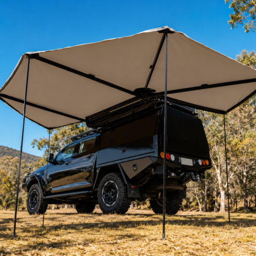 AVTOMOBILSKA TENDA 270° – 11 m² SENCA ZA OVERLAND, KAMPIRANJE IN POTOVANJA