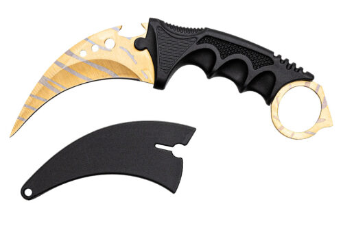 KARAMBIT CS:GO GOLDEN WEB – TAKTIČNI NOŽ Z ZLATIM PAJKOVIM DIZAJNOM IN ETUIJEM