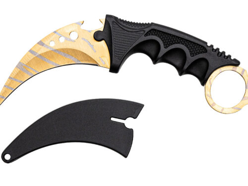KARAMBIT CS:GO GOLDEN WEB – TAKTIČNI NOŽ Z ZLATIM PAJKOVIM DIZAJNOM IN ETUIJEM