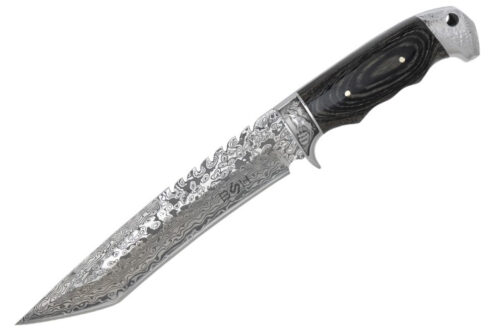 NOŽ BSH ADVENTURE WOLF FANG – 30,5 CM, 440 JEKLO, DAMASCUS VZOREC IN ŽAGA