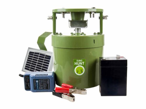 AVTOMATSKA KRMILNA NAPRAVA EUROHUNT LIGHT 6 V – KOMPLET S SOLARNIM PANELOM, BATERIJO IN POLNILCEM