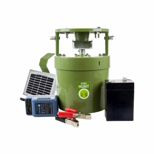 AVTOMATSKA KRMILNA NAPRAVA EUROHUNT LIGHT 6 V – KOMPLET S SOLARNIM PANELOM, BATERIJO IN POLNILCEM
