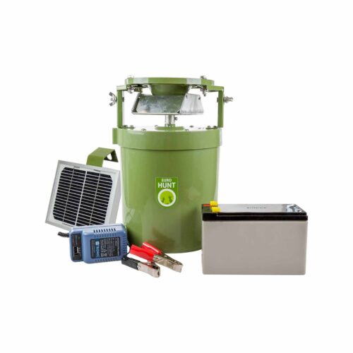 AVTOMATSKA KRMILNA NAPRAVA EUROHUNT LIGHT 12 V – KOMPLET S SOLARNIM PANELOM, BATERIJO IN POLNILCEM
